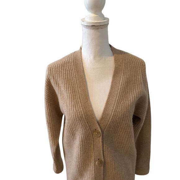 Rachel Zoe 2 Ply Ribbed Knit Cashmere Cardigan Sweater Oatmeal S - Picture 3 of 7